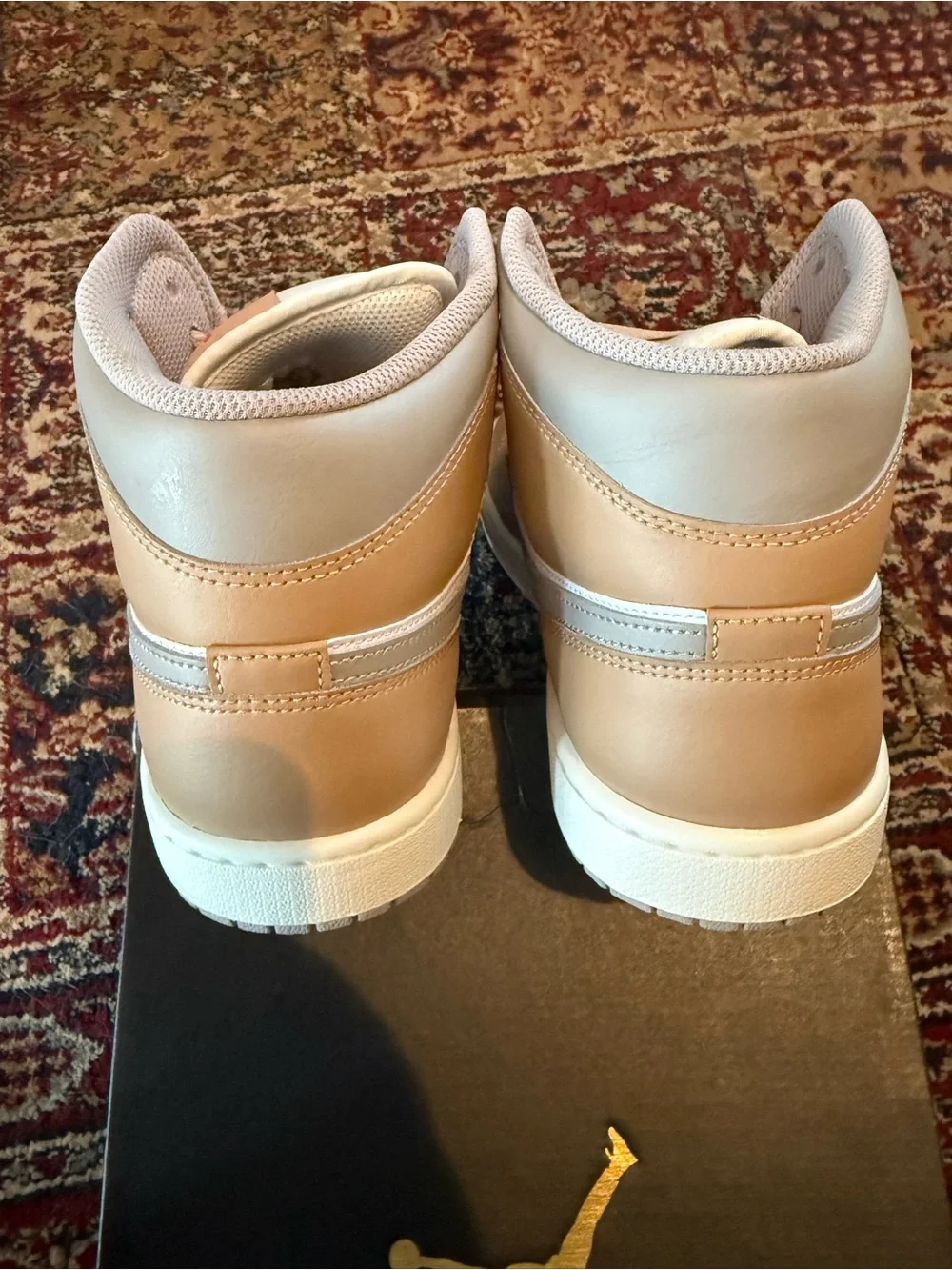 Jordan 1 Mid Rattan White College Grey with Red Wings Logo